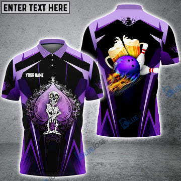 BlueJose Purple Spade Bowling And Beer Customized Name All Over Printed Shirt
