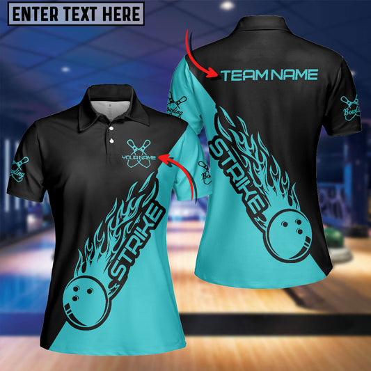 BlueJose Cyan Bowling Strike Personalized 3D Shirt For Women, Personalized Shirts For Bowling Players