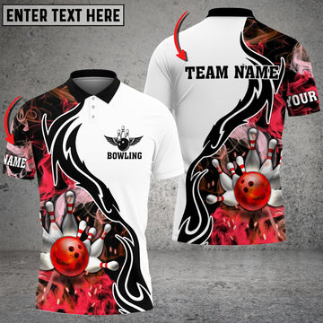 BlueJose Bowling And Pins Red Smoke Pattern Customized Name 3D Shirt