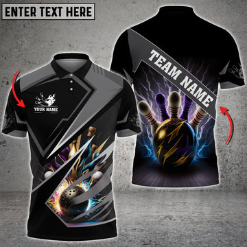 BlueJose Bowling And Pins Premium Multicolor Customized Name 3D Shirt (4 Colors), Personalized Shirts For Bowling Players