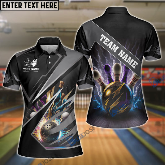 BlueJose Bowling And Pins Premium Multicolor Customized Name 3D Shirt for Women (4 Colors)