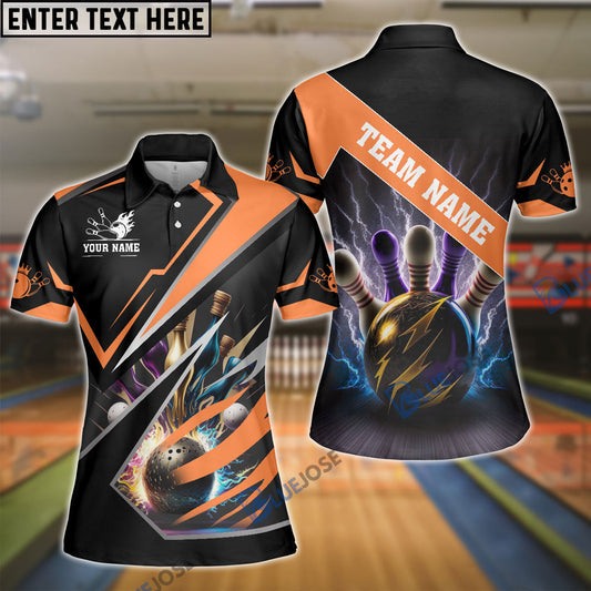 BlueJose Bowling And Pins Premium Multicolor Customized Name 3D Shirt for Women (4 Colors)