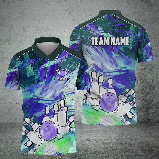 BlueJose Bowling And Pins Art Of Painting Multicolor Customized Name 3D Shirt (4 Colors)