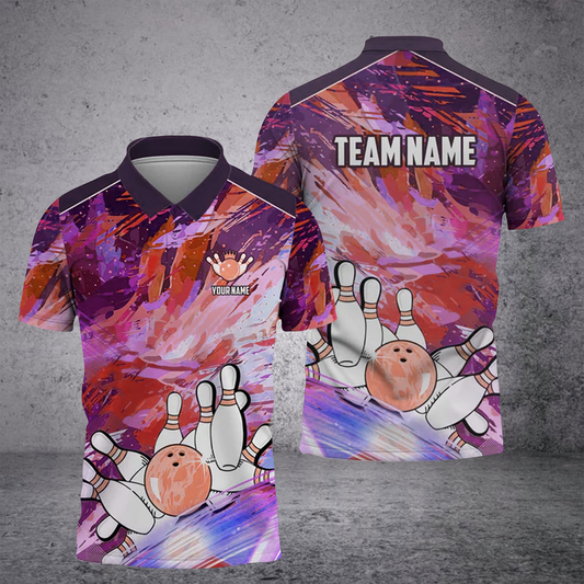 BlueJose Bowling And Pins Art Of Painting Multicolor Customized Name 3D Shirt (4 Colors)