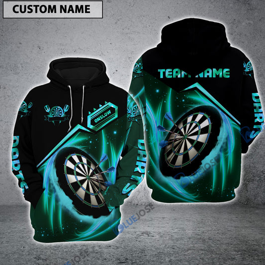 BlueJose Dartboard Blue Fire Personalized Name, Team Name Hoodie
