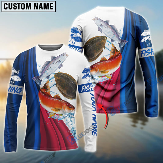 Bluejose Texas Slam Flag Patriotic Redfish, Trout, Flounder Fishing Custom Long Sleeve