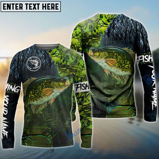 Bluejose Crappie Fishing Green Camo Custom Name Performance Long Sleeve Fishing Shirts