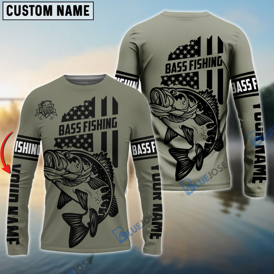 Bluejose Bass Hunter Fishing American Flag Custom Long Sleeve Fishing Shirts