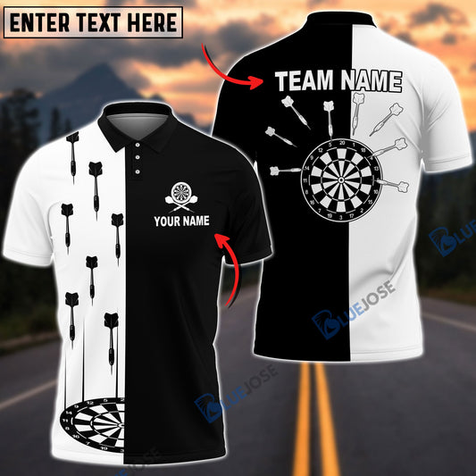 BlueJose Black And White Darts Personalized Name, Team Name Shirt