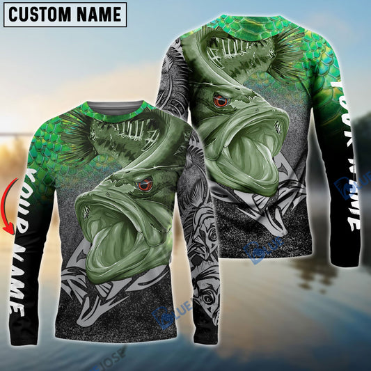 BlueJose Largemouth Bass Reaper Fish Skeleton Custom Name Fishing Shirt For Kids