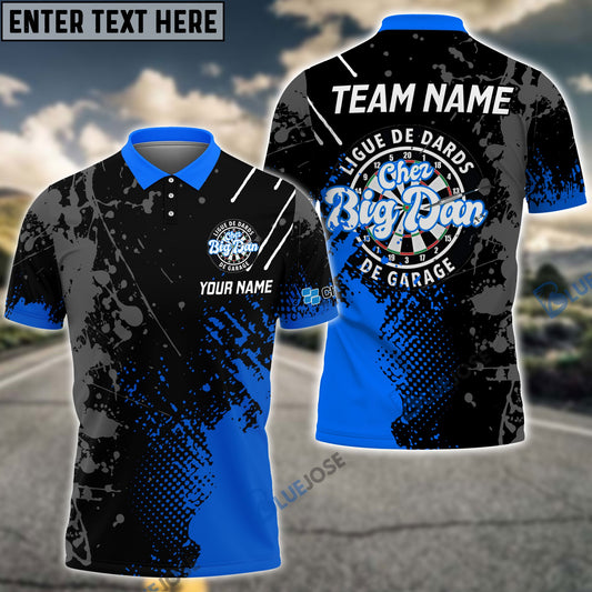 BlueJoses Darts Paint Style Blue Charl-Pol Logo Customized Name Shirt