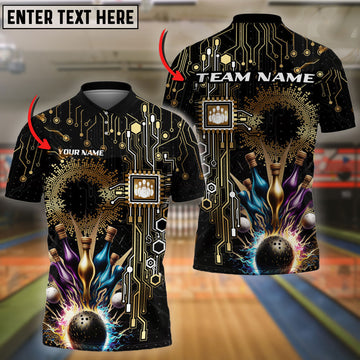 BlueJose Bowling And Pins Electric Pattern Customized Name 3D Shirt ( 6 Colors)