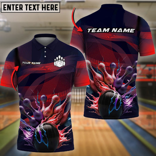 BlueJose Bowling And Pins Curved Net Customized Name 3D Shirt ( 6 Colors)