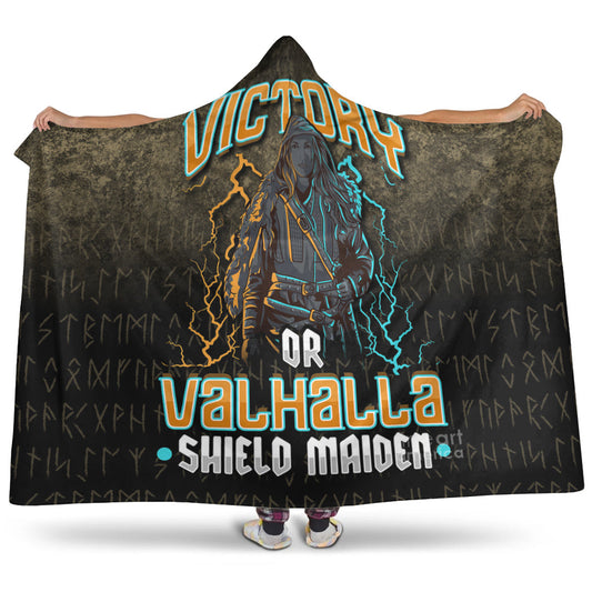 VikingStyle Hooded Blanket -Victory Or Valhalla Shield Maiden Female Viking Hooded Blanket A7
