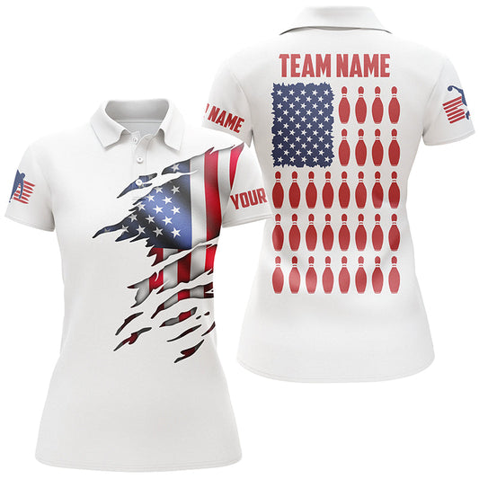BlueJose White American Flag Bowling Pin Customized Name All Over Printed Shirt For Women