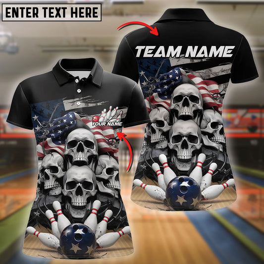 BlueJose Bowling Skull Us Flag Patriot League Customized Name, Team Name 3D Shirt