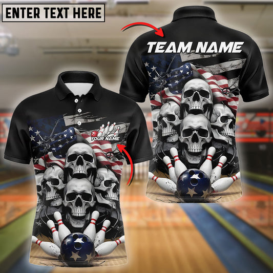 BlueJose Bowling Skull Us Flag Patriot League Customized Name, Team Name 3D Shirt