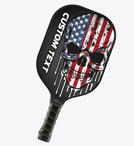 BlueJose Grunge American Flag Skull Customized Name Pickleball Paddle