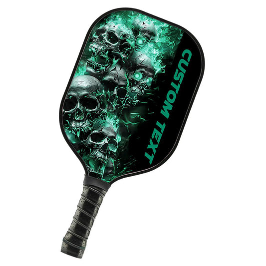 BlueJose Green Flame Skull Customized Name Pickleball Paddle