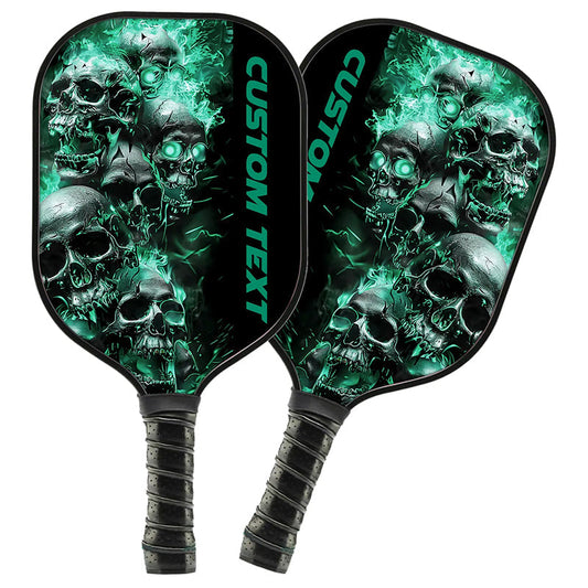 BlueJose Green Flame Skull Customized Name Pickleball Paddle