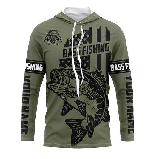 Bluejose Bass Hunter Fishing American Flag Custom Long Sleeve Fishing Shirts