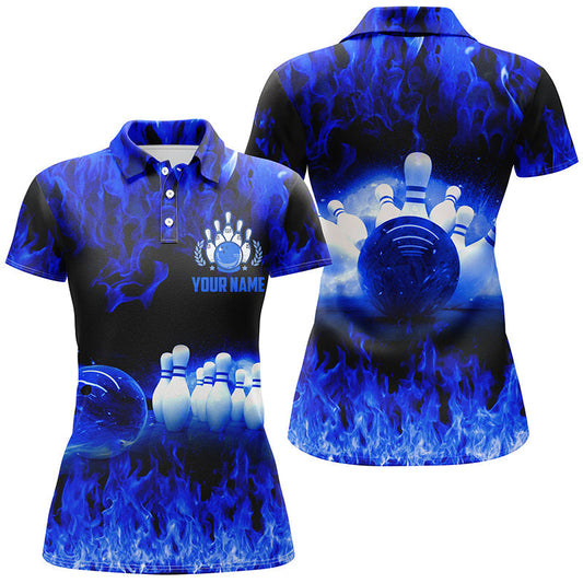 BlueJose Blue Flame Bowling Personalized All Over Printed Shirt For Women