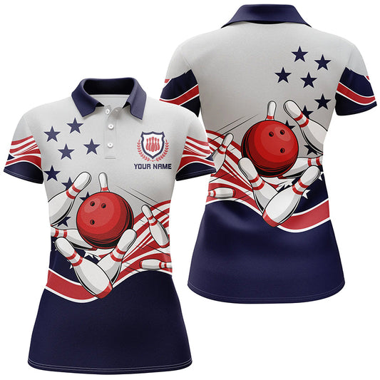 BlueJose American Flag Patriotic Vintage Bowling Personalized All Over Printed Shirt For Women