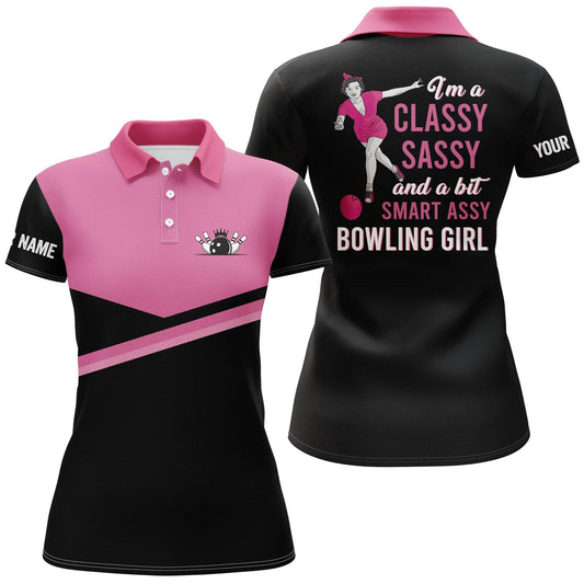BlueJose Black Pink I'm a classy sassy and a bit smart assy bowling girl Customized Name All Over Printed Shirt For Women