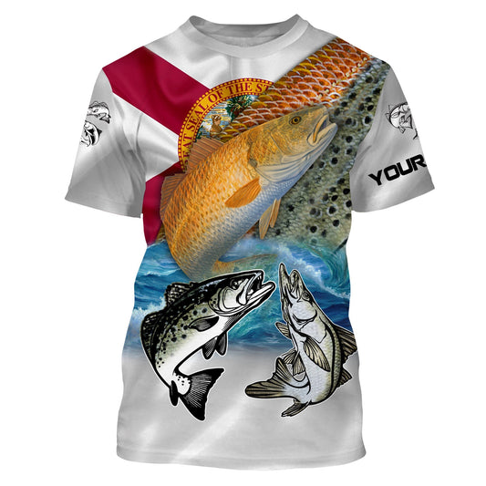Bluejose Inshore Slam Florida Fishing Redfish, Trout, Snook Patriotic Fishing Jersey Customize Name Gift For Fisherman