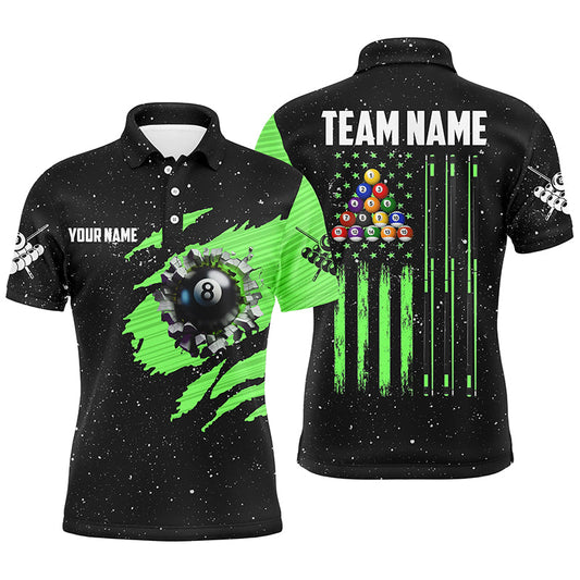 BlueJose Green Grunge American Flag 8 Ball Billiards Personalized Shirt