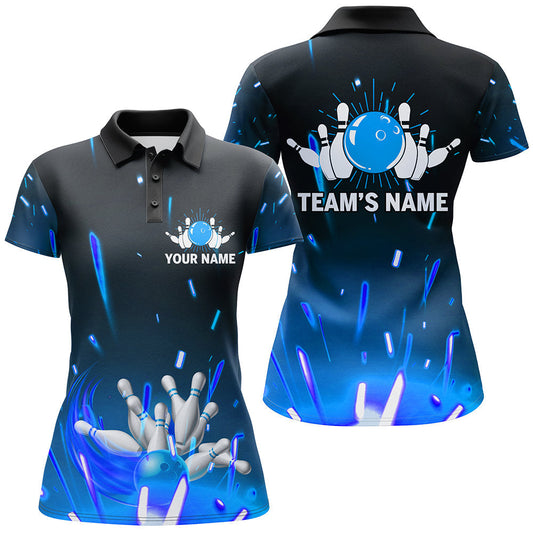 BlueJose Blue Flame Bowling Classic Personalized All Over Printed Shirt For Women