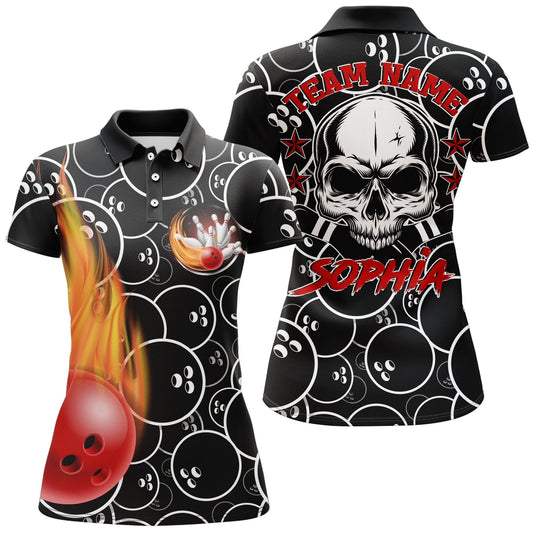 BlueJose Cool Skull Pins Black Bowling Personalized All Over Printed Shirt For Women