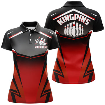 BlueJose Bowling Kingpins Red Premium Customized Name 3D Shirt For Women