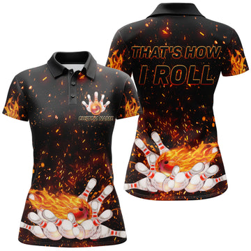 BlueJose Fire Bowling Ball That's How I Roll Customized Name All Over Printed Shirt For Women