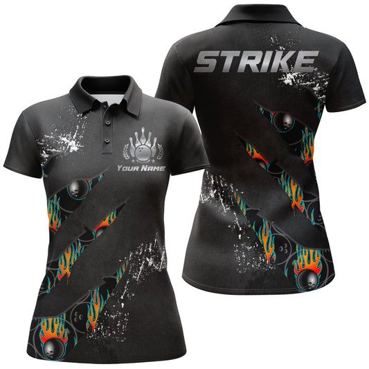 BlueJose Black Bowling Strike Personalized All Over Printed Shirt For Women