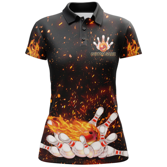 BlueJose Black Bowling Flame Personalized All Over Printed Shirt For Women