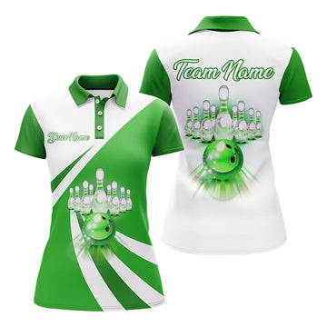 BlueJose Green Ladies Bowling Premium Customized Name 3D Shirt For Women