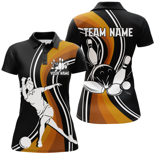 BlueJose Black & Orange Bowling Personalized All Over Printed Shirt For Women