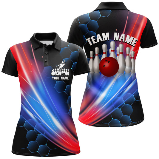 BlueJose Black Bowling Hexagon Pattern Personalized All Over Printed Shirt For Women