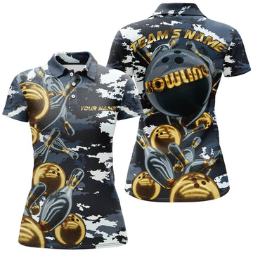 BlueJose Camo Navy Bowling Personalized All Over Printed Shirt For Women Personalized Shirts For Bowling Players