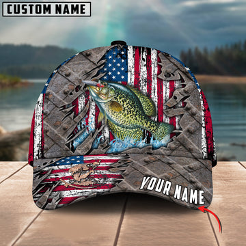 Bluejose Crappie Fishing US Flag Personalized Cap