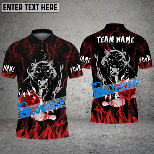 BlueJose Bowling And Pins Flaming Black Panther Customized Name 3D Shirt (6 Colors)