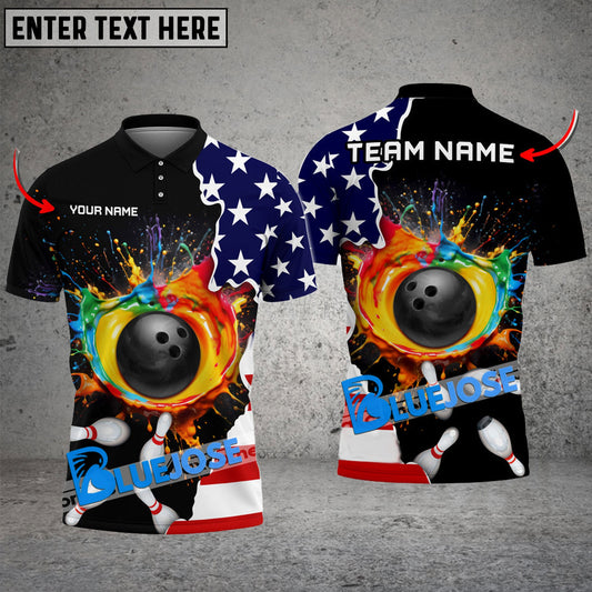 BlueJose Bowling Paint American Flag Customized Name, Team Name 3D Shirt