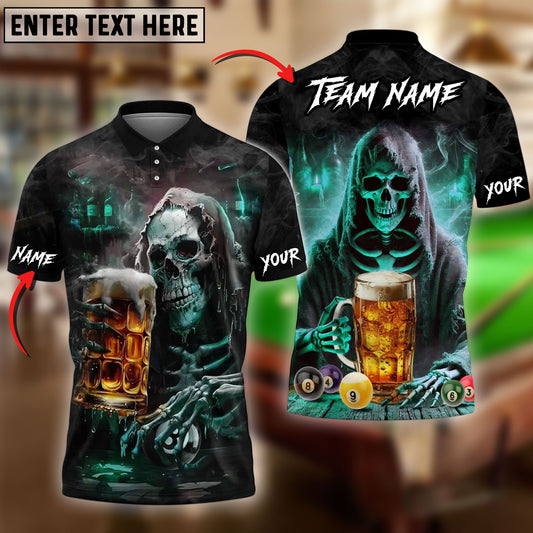 BlueJose Billiards Beer And Skull Personalized Name, Team Name Unisex Shirt (4 Colors)