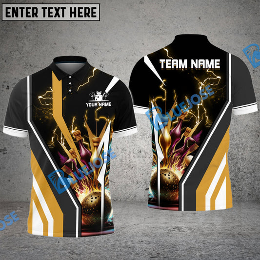BlueJose Bowling And Pins Electro Strike Multicolor Customized Name 3D Shirt (4 Colors)