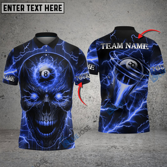 BlueJose Billiards Ball 8 Skull Thunder Lightning Personalized Name Shirt (5 Colors)