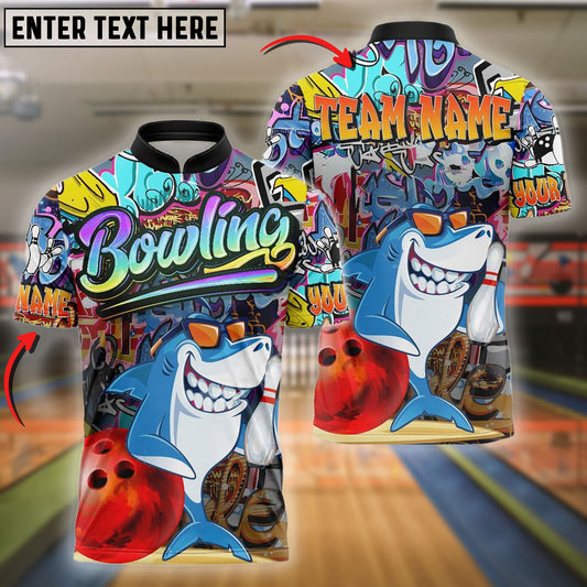 BlueJose Bowling Graffiti-Style Shark Customized Name, Team Name 3D Shirt