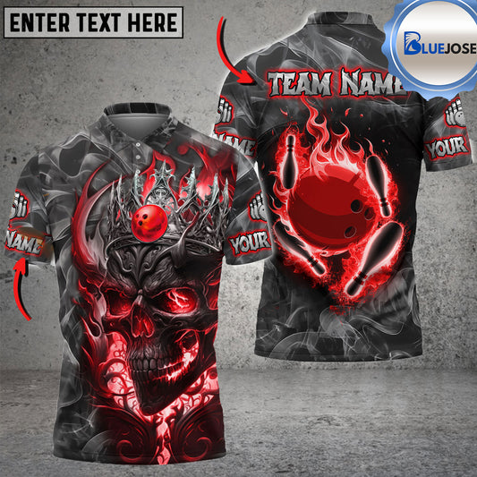 BlueJose Bowling And Pins Fire Skull Group King Smoke Personalized Name, Team Name 3D Shirt (4 Colors)