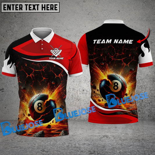 BlueJose Billiards Ball 8 Crack Flame Magma Pattern Personalized Name Shirt (4 Colors)