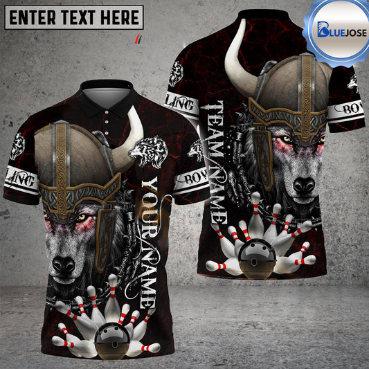 BlueJose Bowling And Pins Wolf Viking Warrior Customized Name 3D Shirt (4 Colors)